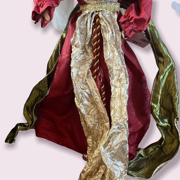 NWT 18” Christmas tree topper angel decor shimmery bows red green gold - Picture 3 of 7